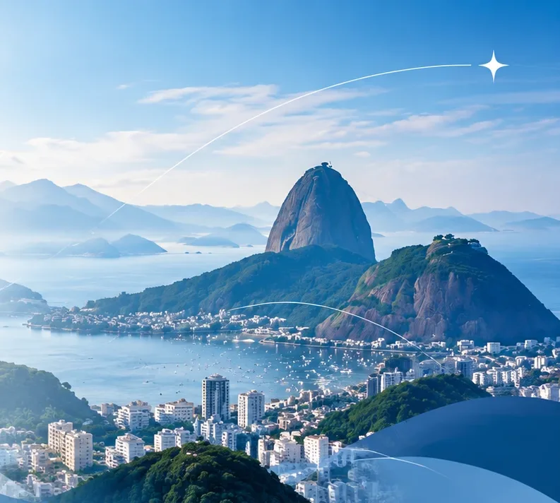 Vista do Rio de Janeiro com o Pão de Açúcar e a Baía de Guanabara
